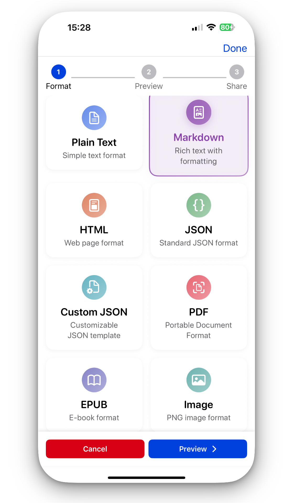 Sharing and Export Options